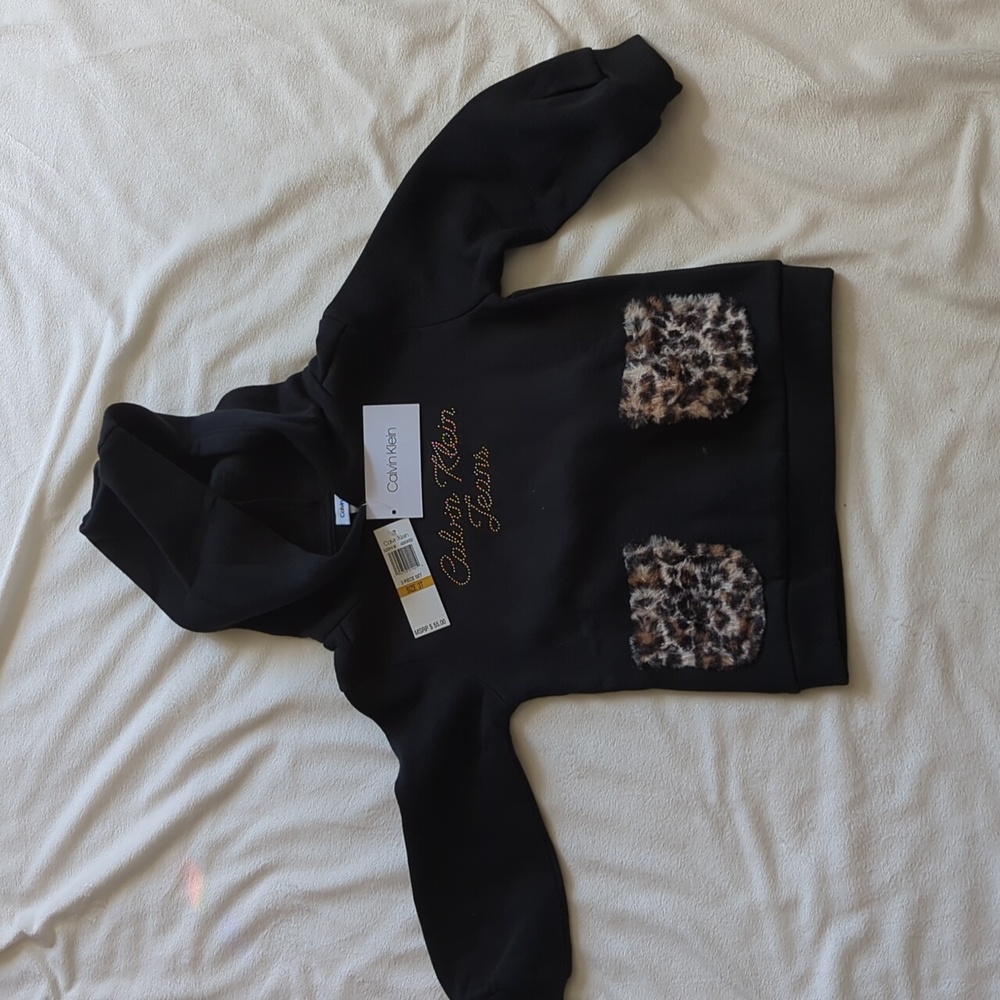 Calvin Klein Black Hoodie with Animal Print Pockets